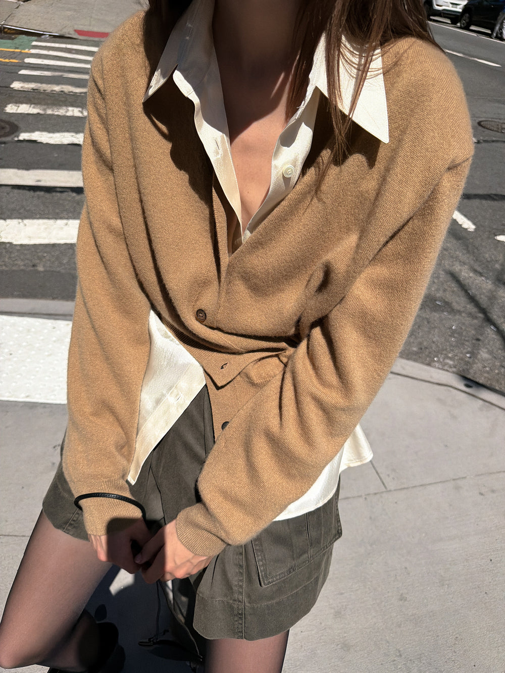 Cashmere 100 Padded Cardigan Camel