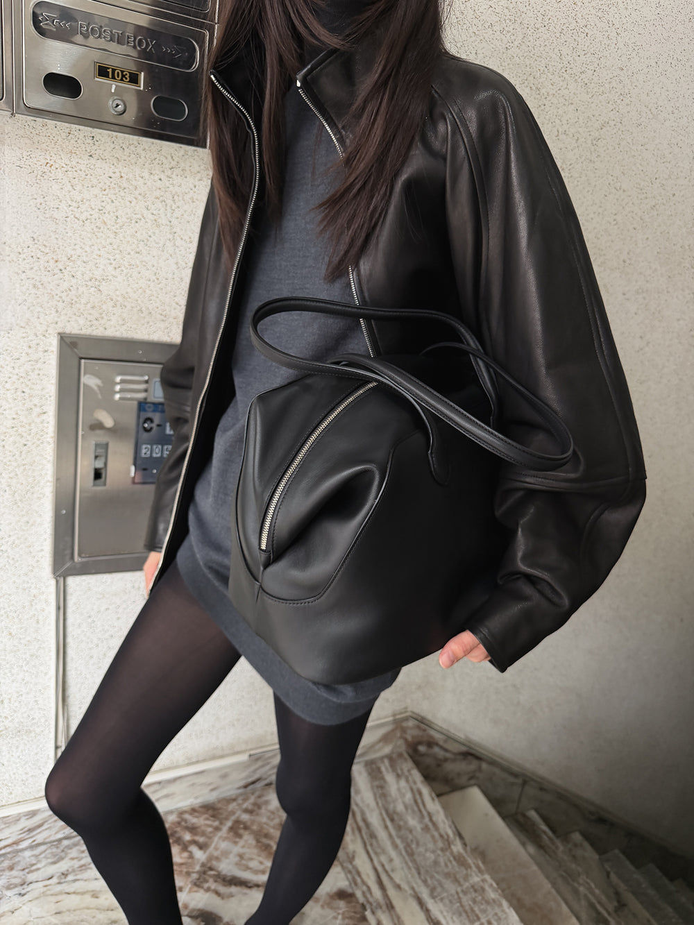 Wool Blend Turtleneck Knit Dark Gray