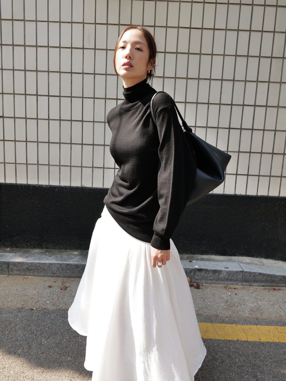 Wool Blend Turtleneck Knit Black