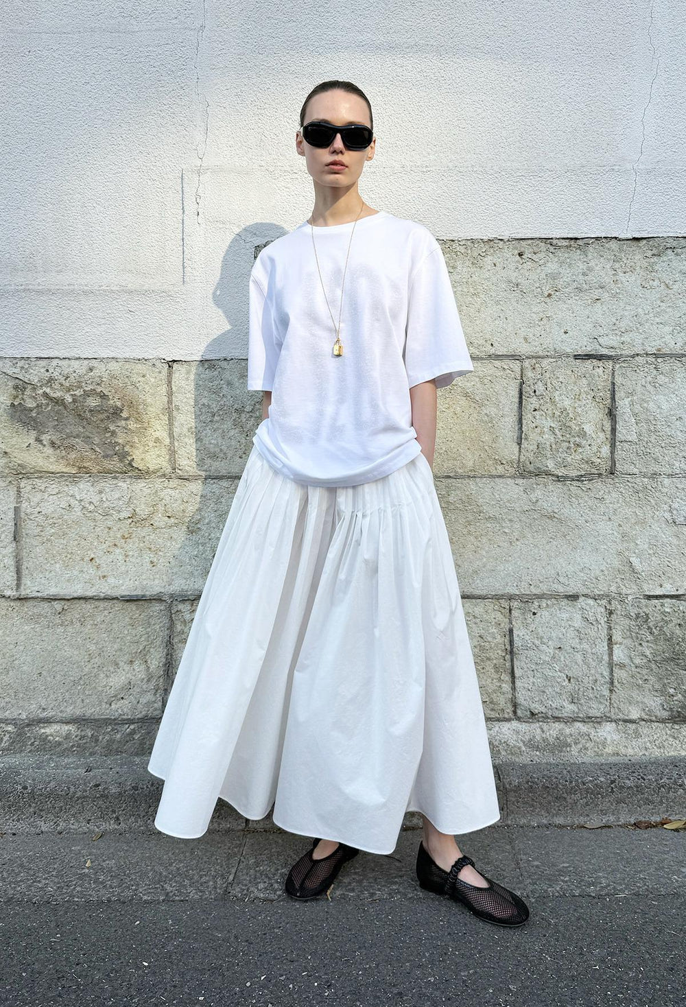 Pintuck full skirt white