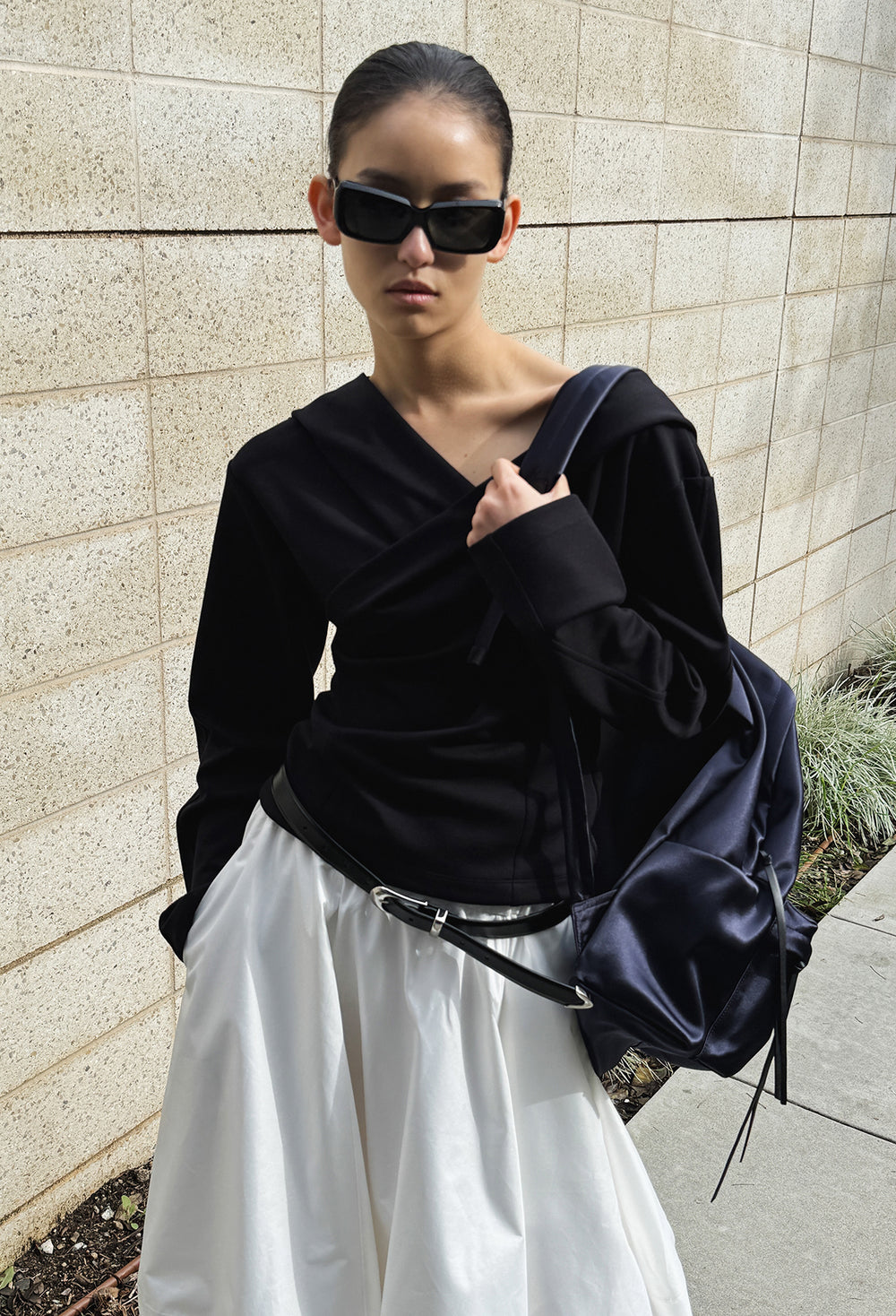 Draped Hooded Top
