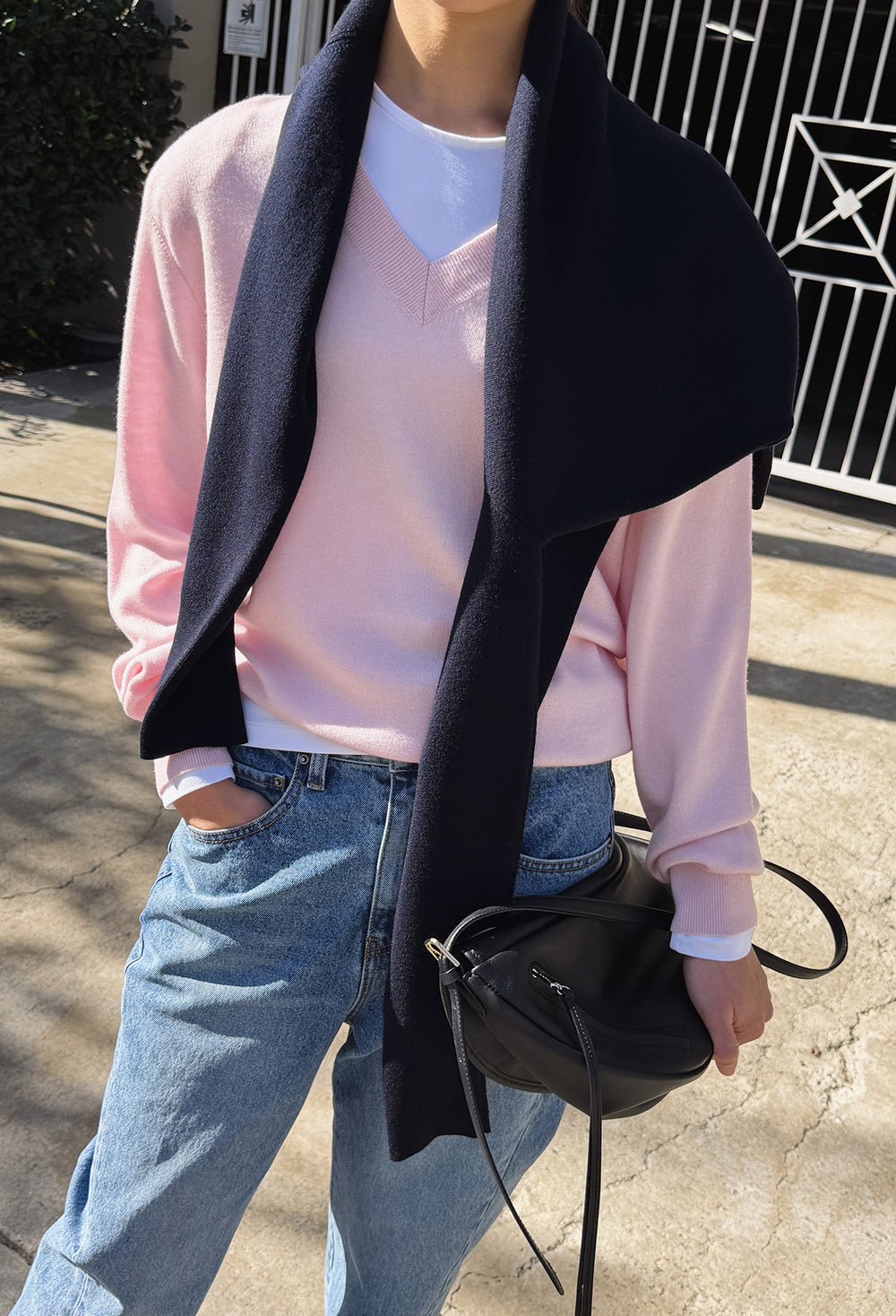 Spring Wool V-Neck Pullover Pink