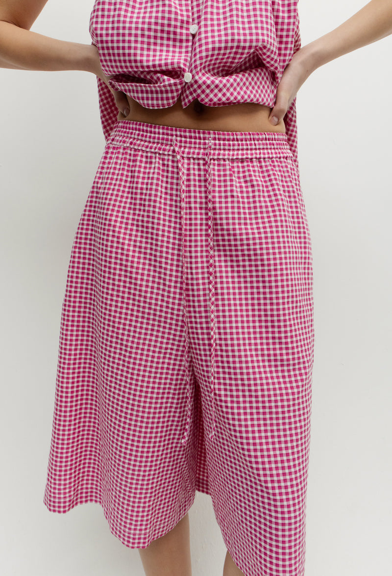 모던체크 파자마 팬츠 마젠타