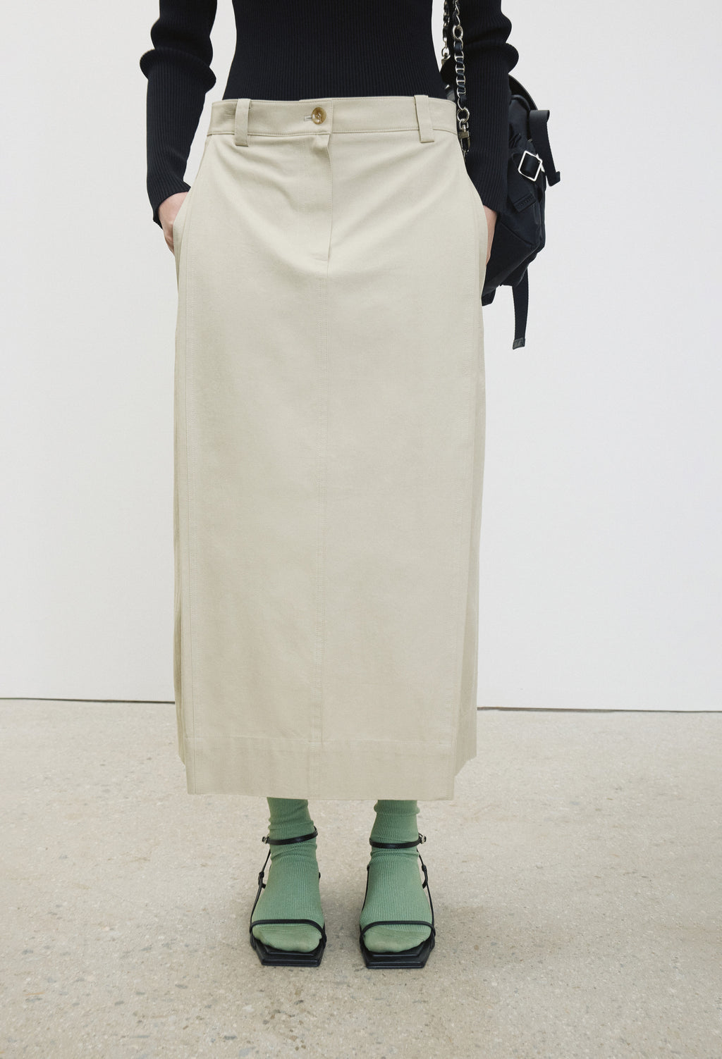Cotton Tuck Skirt Beige