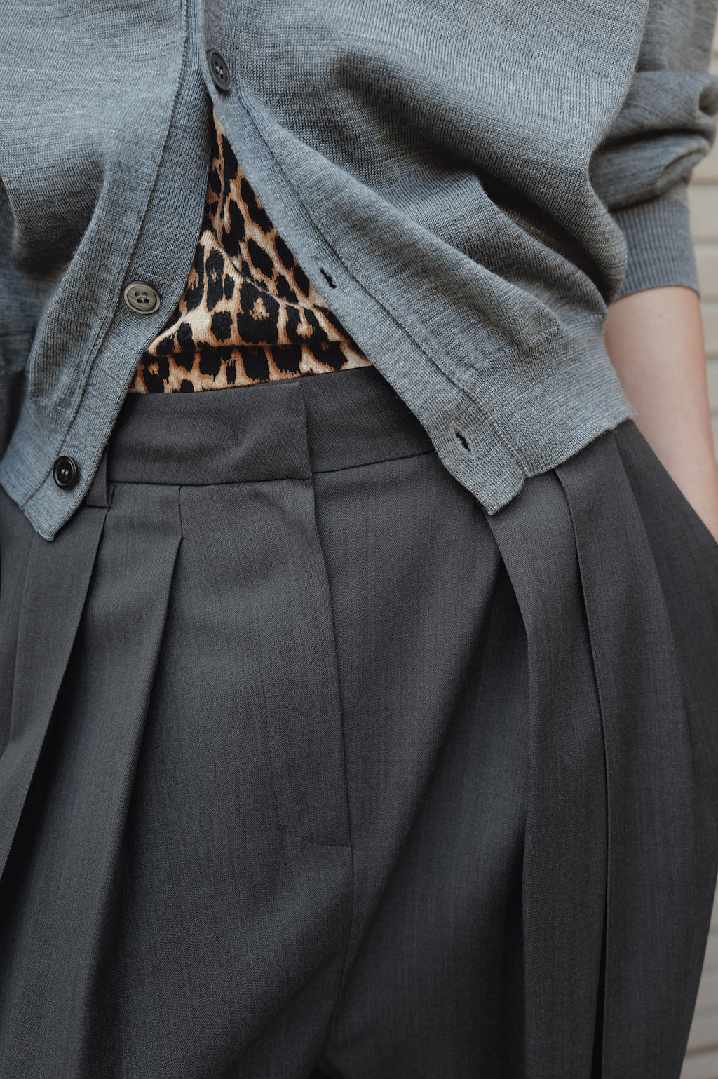Washable 100% Wool Detailed Cardigan Melange Gray