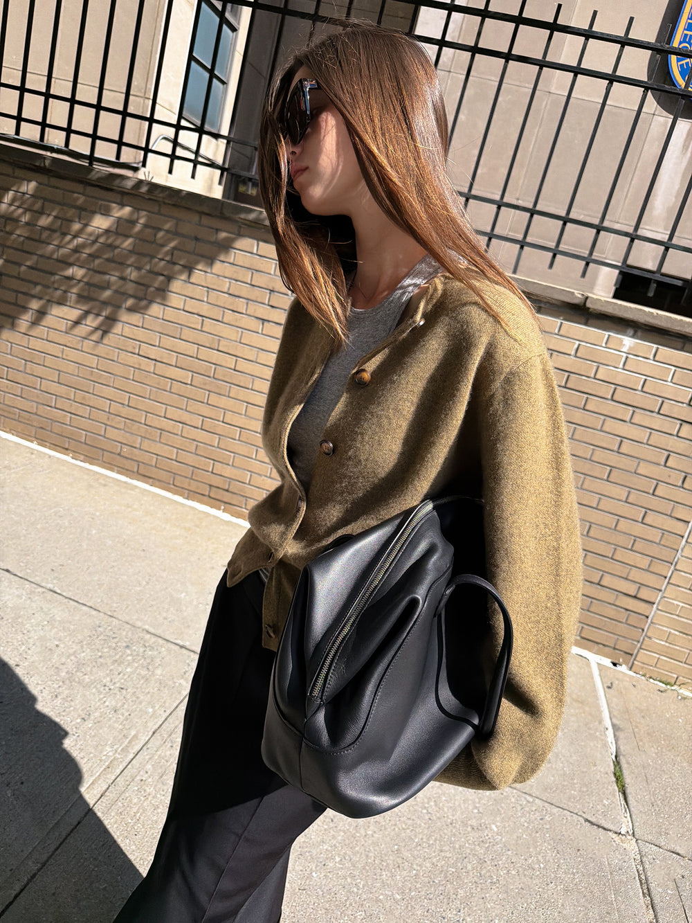 100% Cashmere Double-knit Cardigan Khaki Brown