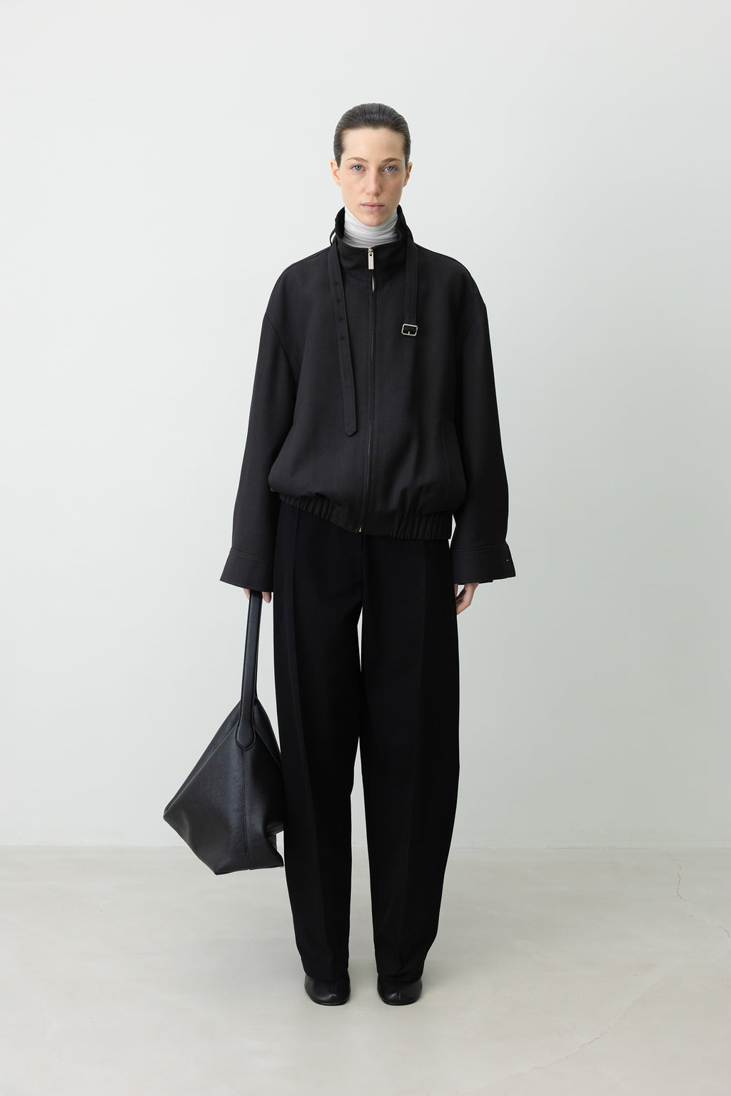 High-Neck Blouson Jumper Charcoal