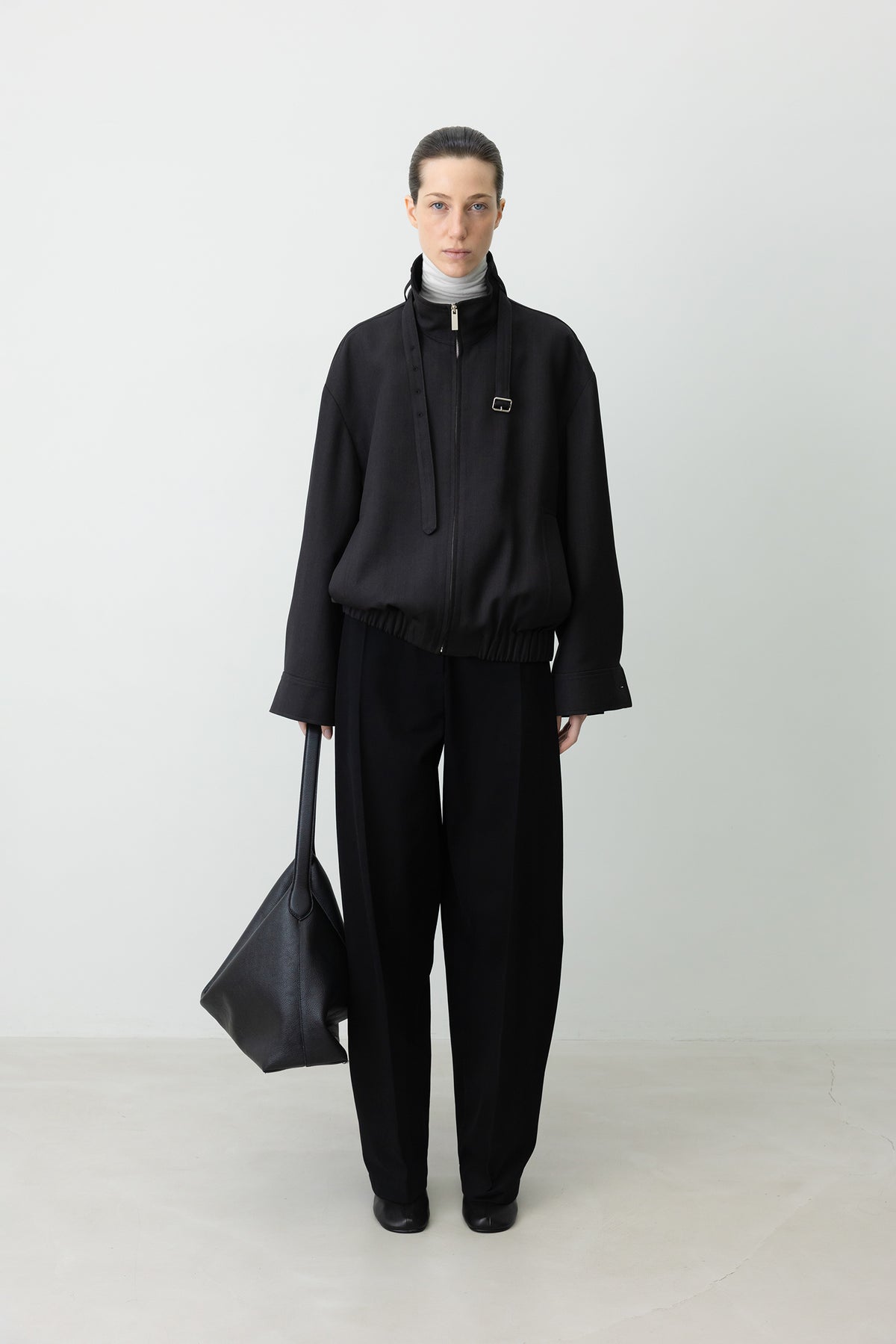 High-Neck Blouson Jumper Charcoal