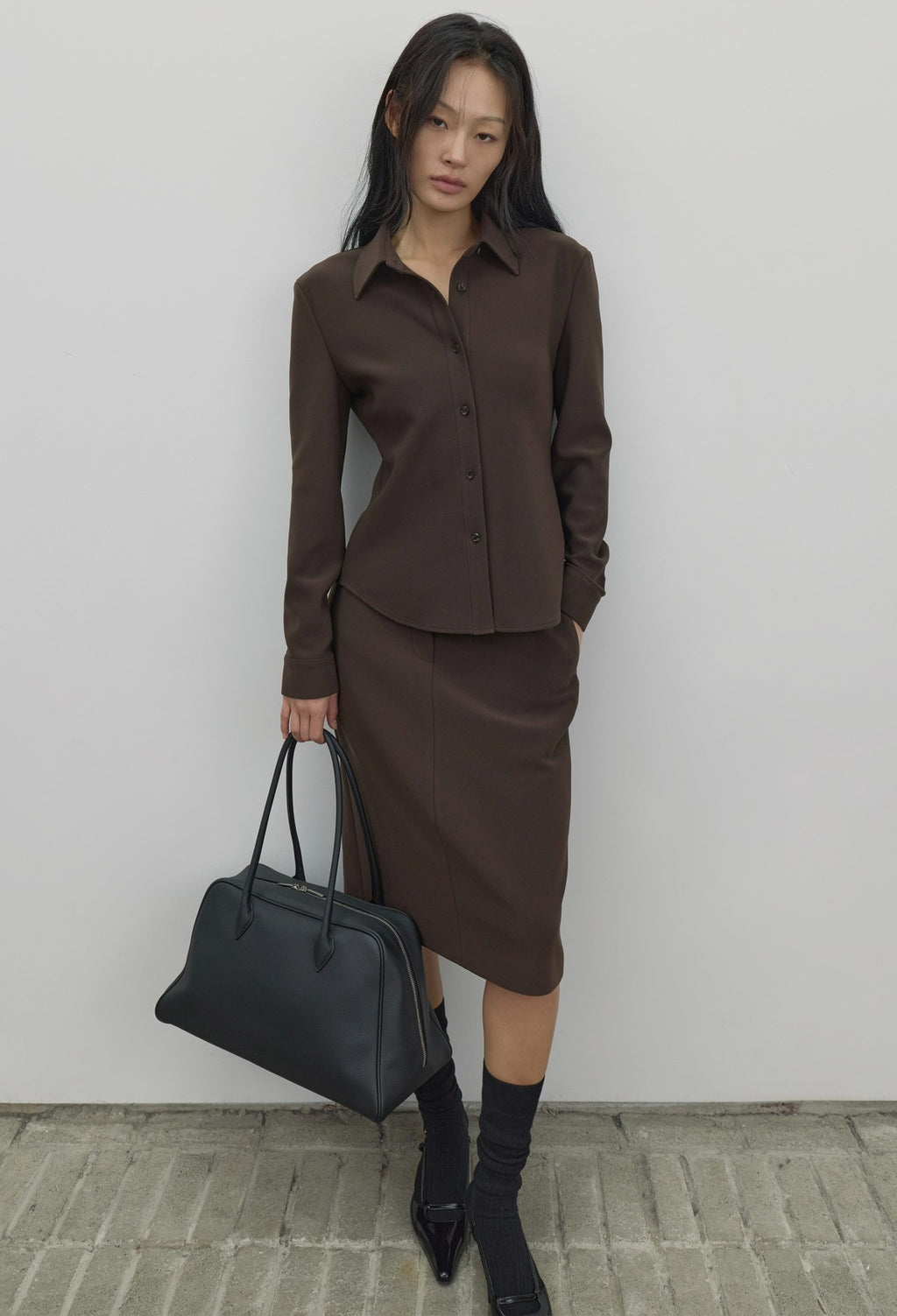 High-density Slim-Fit Shirt Brown