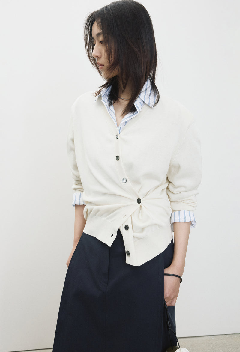 Silk Blend Padded Cardigan Ivory