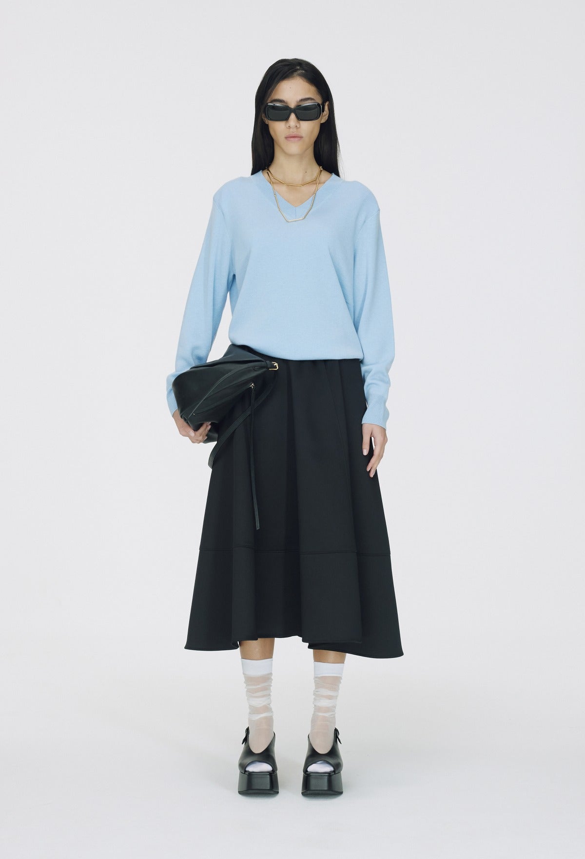 Spring Wool V-Neck Pullover Light Blue