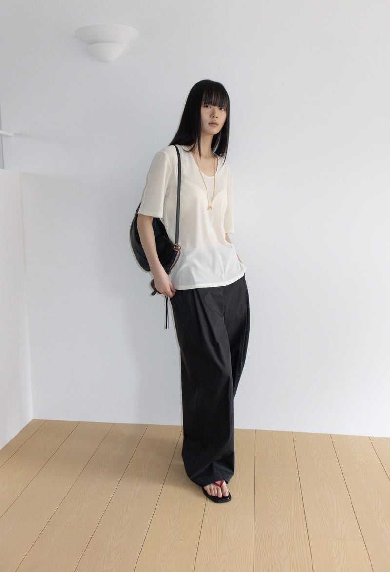 Velour U-Neck T-Shirt Ivory