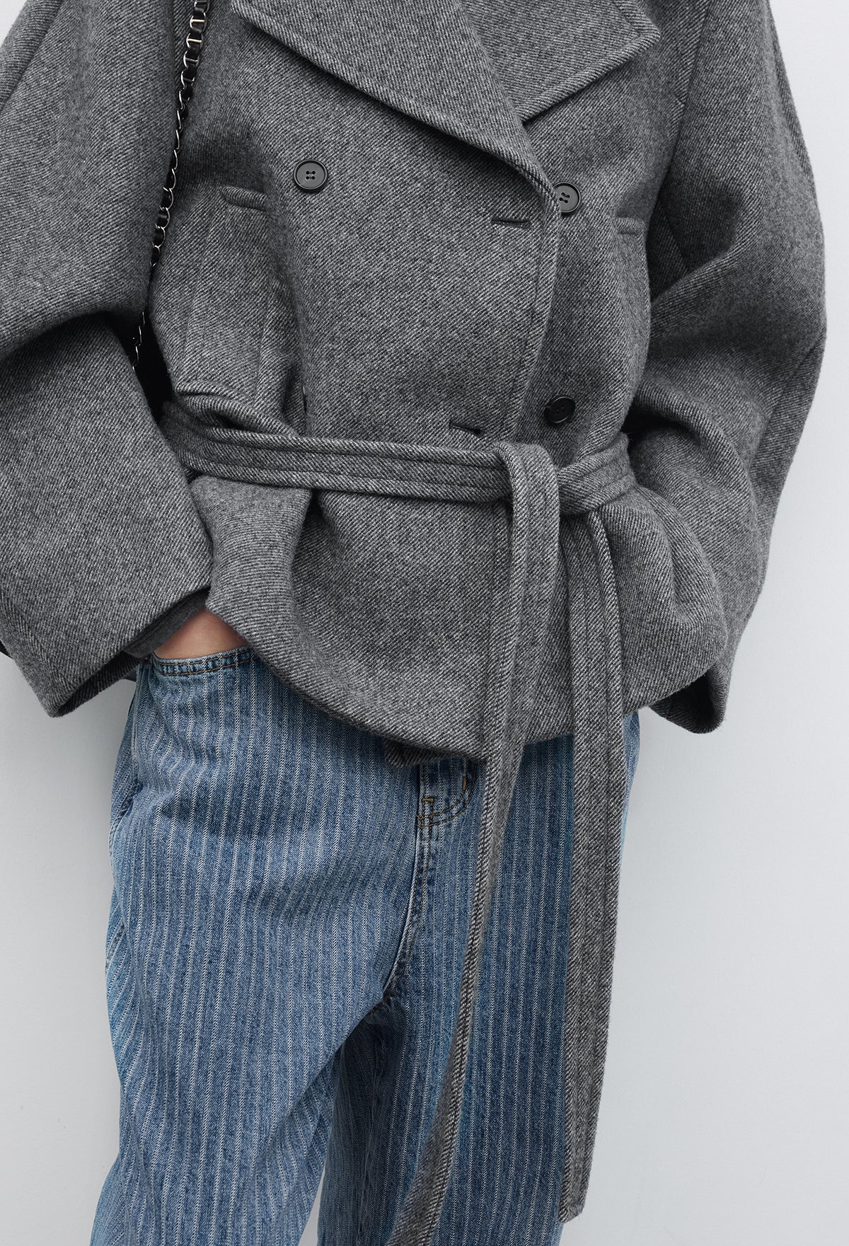 Double Belted Peacoat Gray
