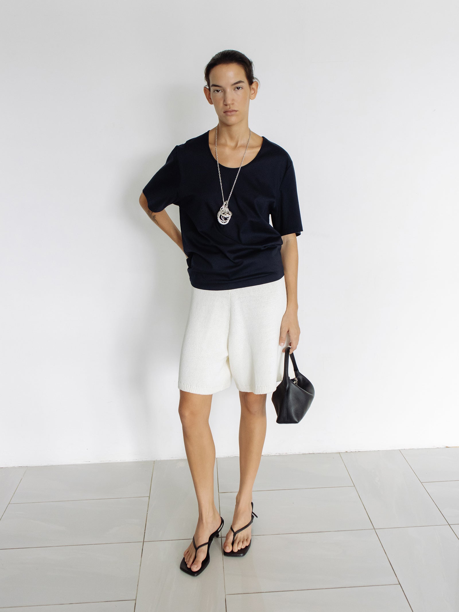 Cotton U-neck T-shirt Navy