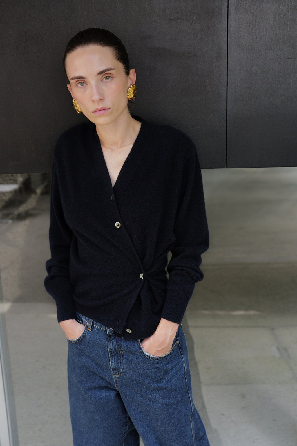Cashmere 100 Padded Cardigan Navy