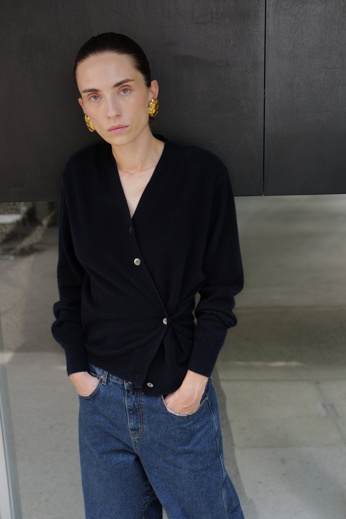 Cashmere 100 Padded Cardigan Navy