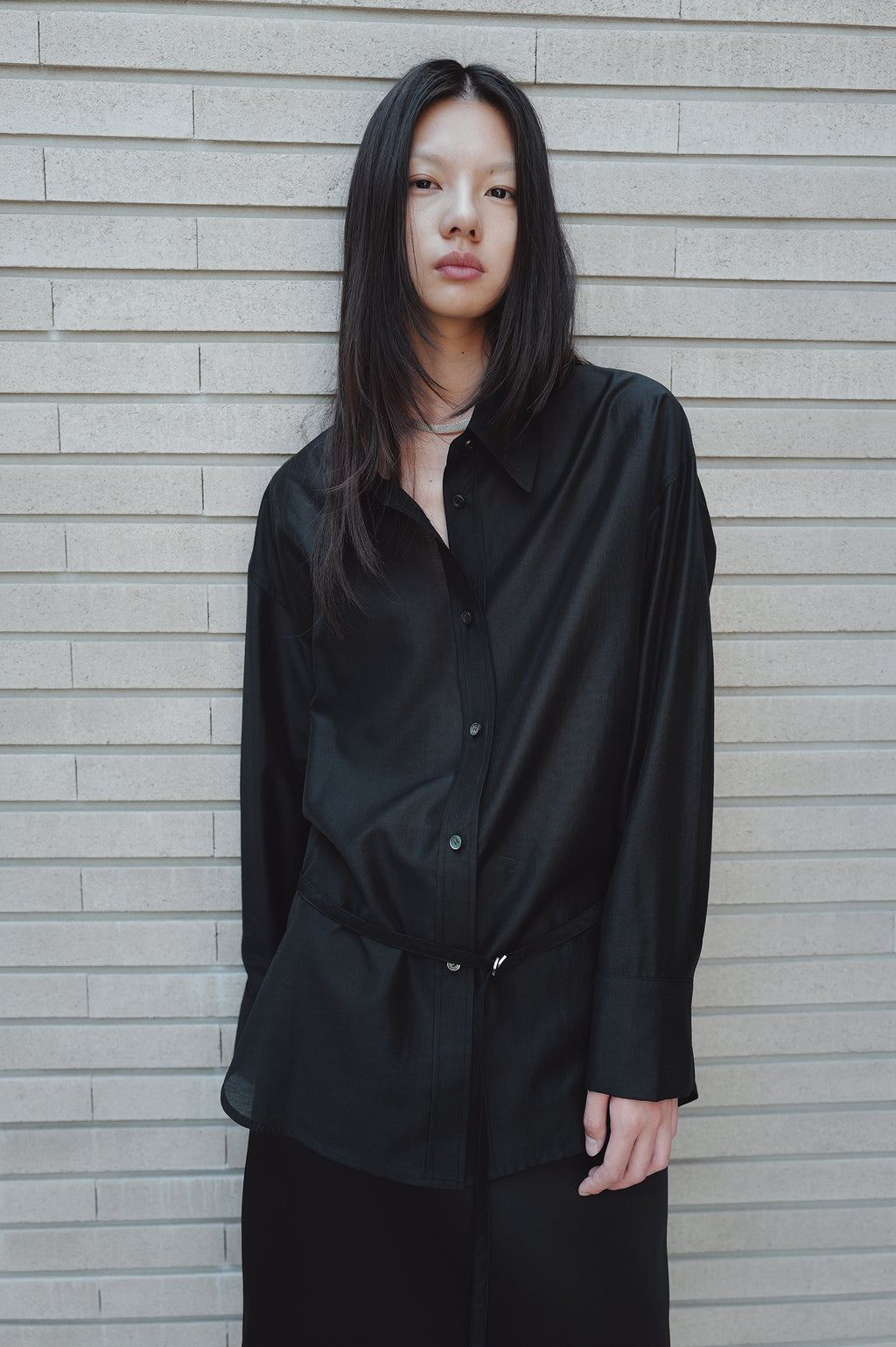 Belted Sheer Shirt Black