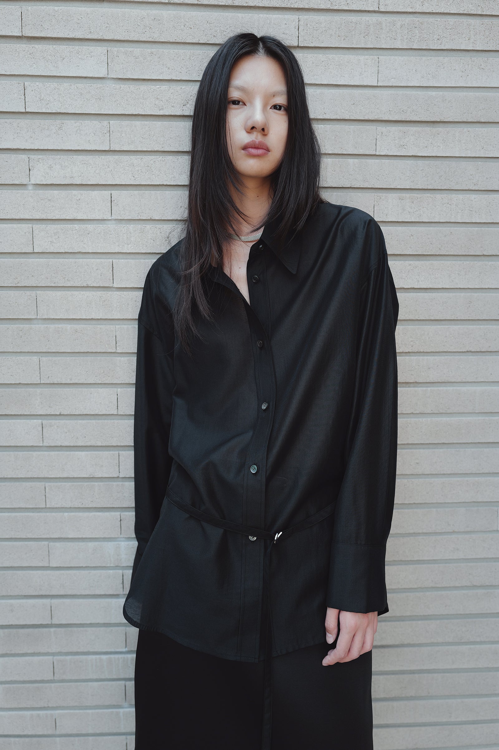 Belted Sheer Shirt Black