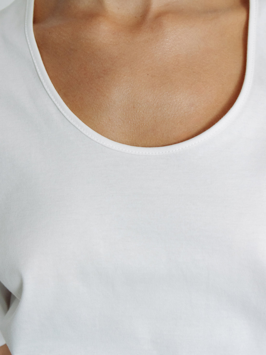 Cotton U-Neck T-Shirt Ivory