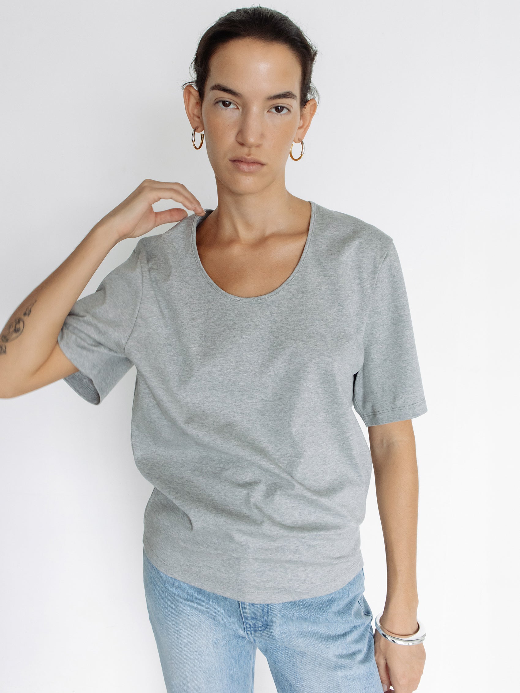 Cotton U-Neck T-shirt, Gray