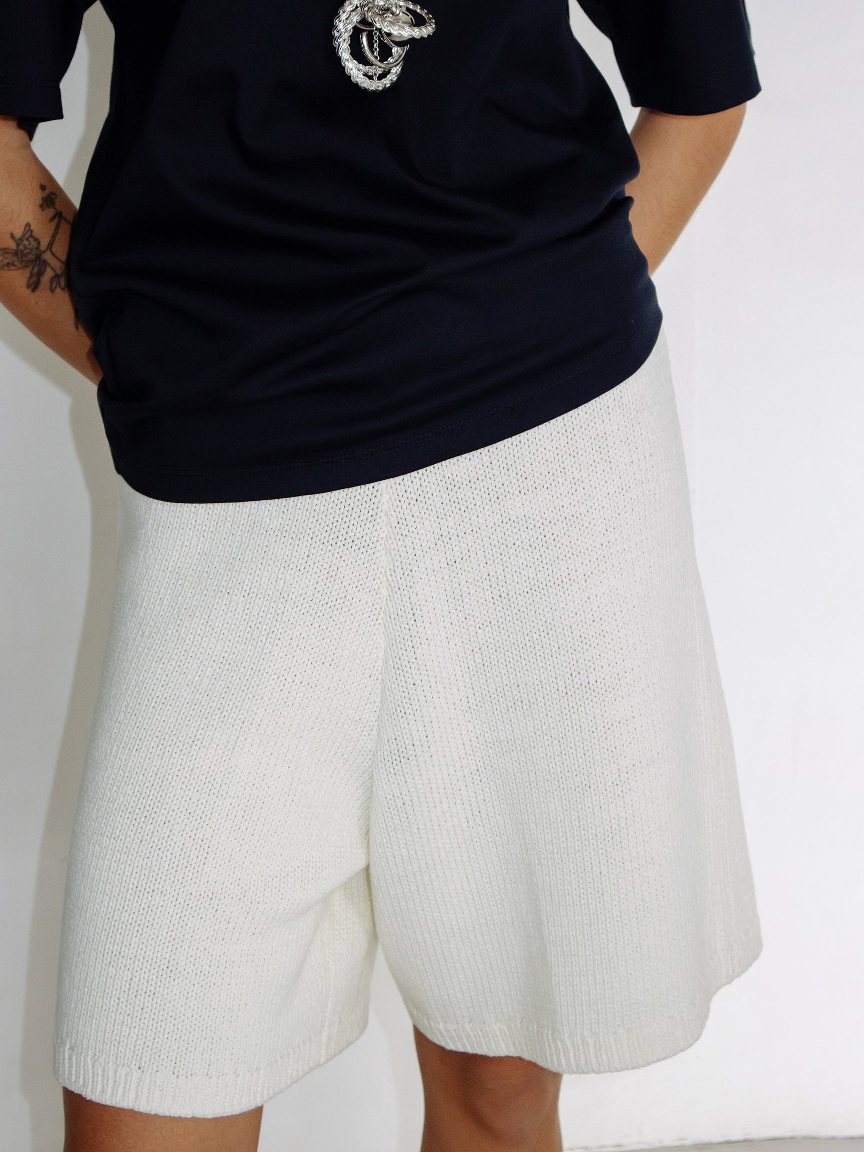 Cotton Knit Shorts Ivory