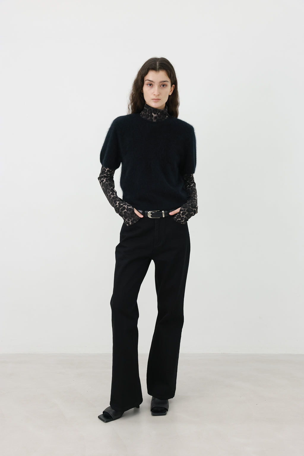 Leopard turtleneck T-shirt
