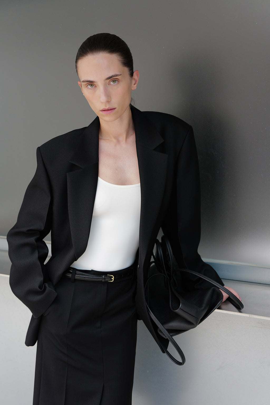 Wool Silk Pencil Skirt Black
