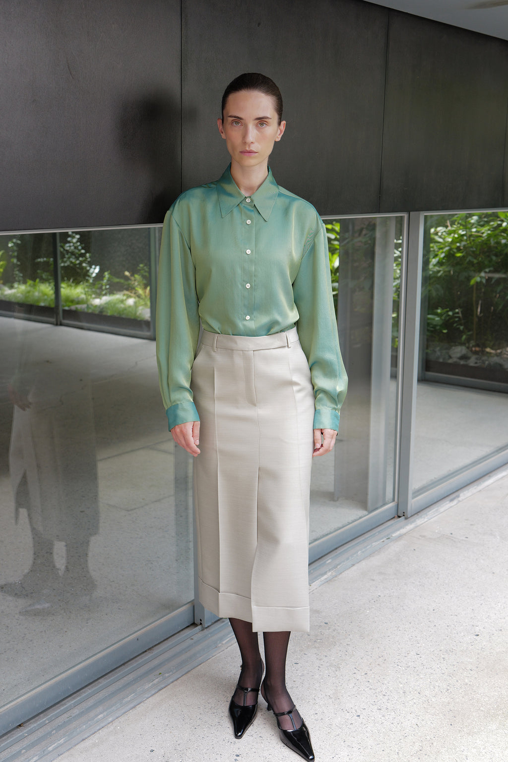 Wool Silk Pencil Skirt Light Gray