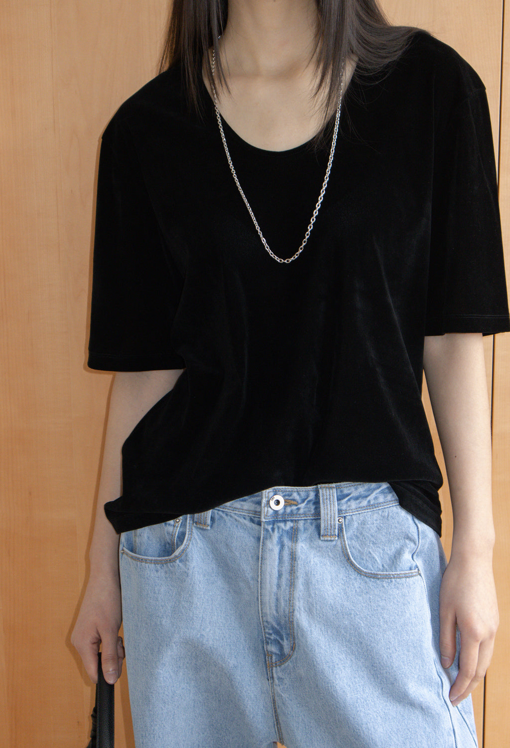 Velour U-neck T-shirt Black