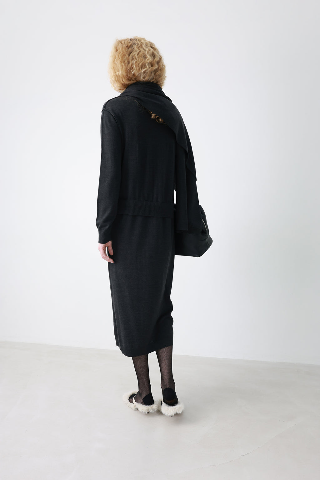 Wool blend knit dress charcoal