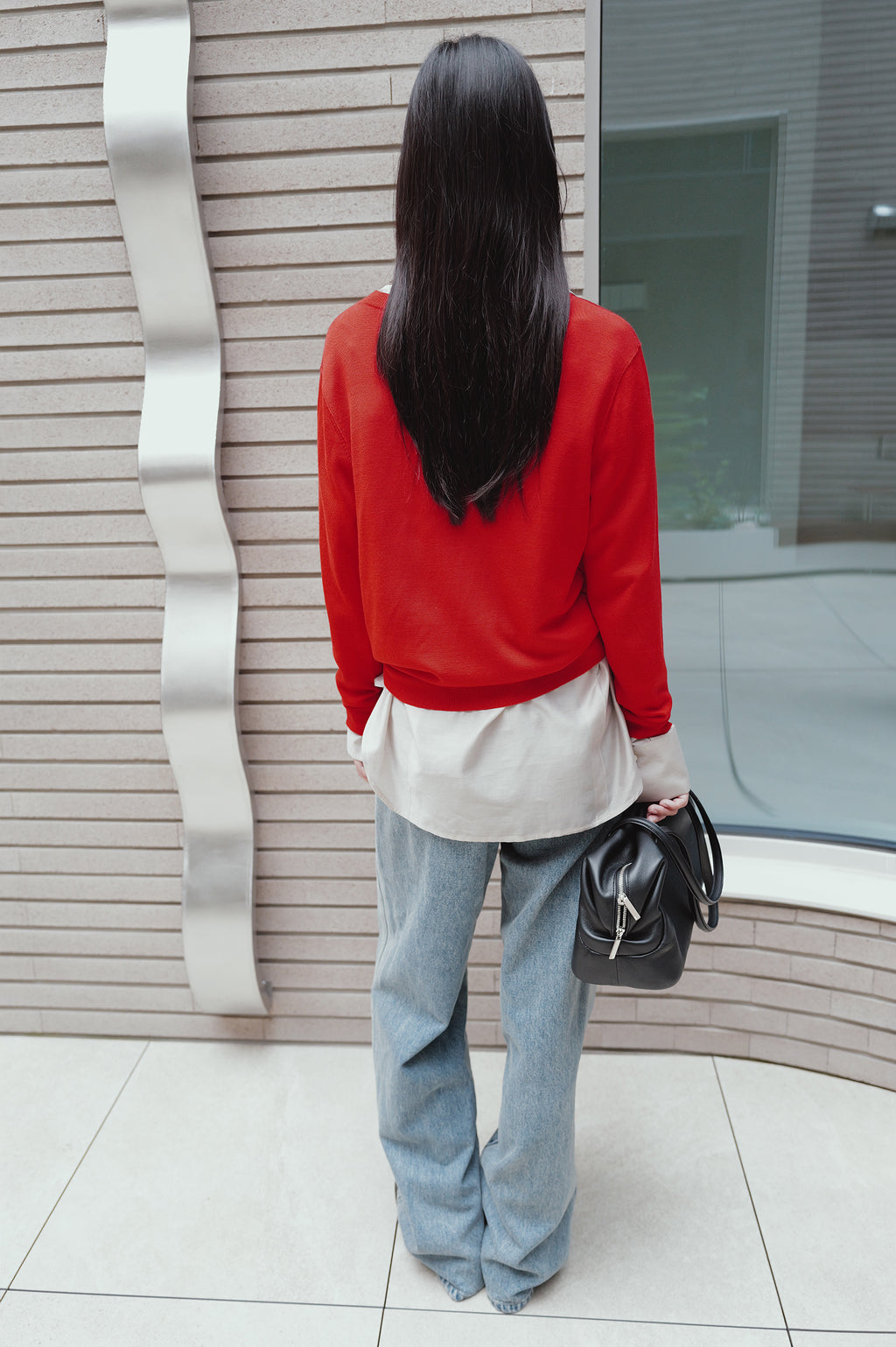Washable 100% Wool V-neck Pullover Red