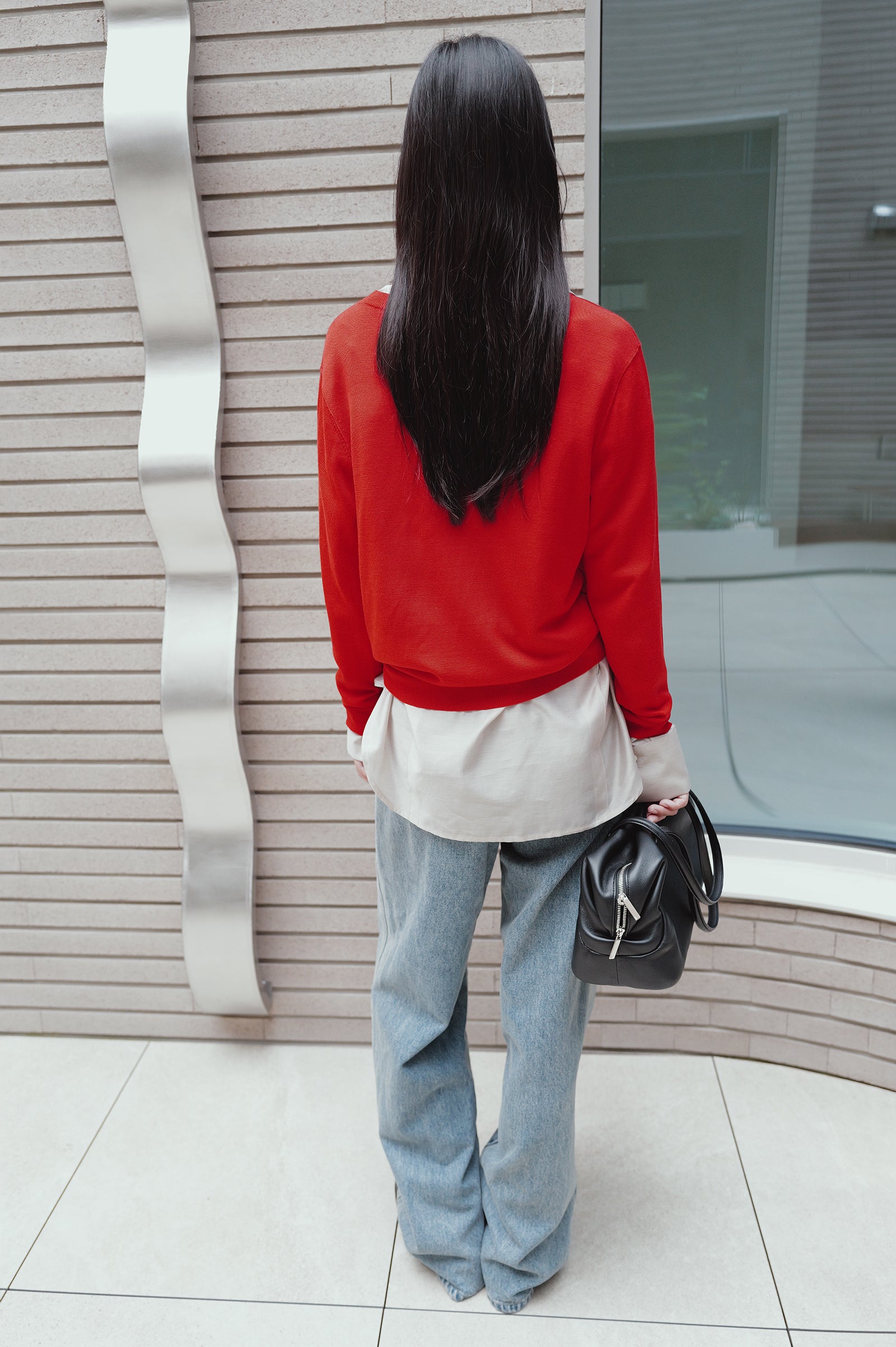 Washable 100% Wool V-neck Pullover Red