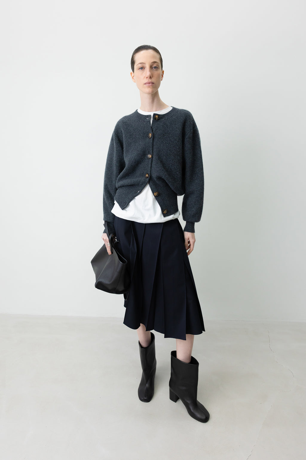 Cashmere 100 Double-faced Cardigan Charcoal
