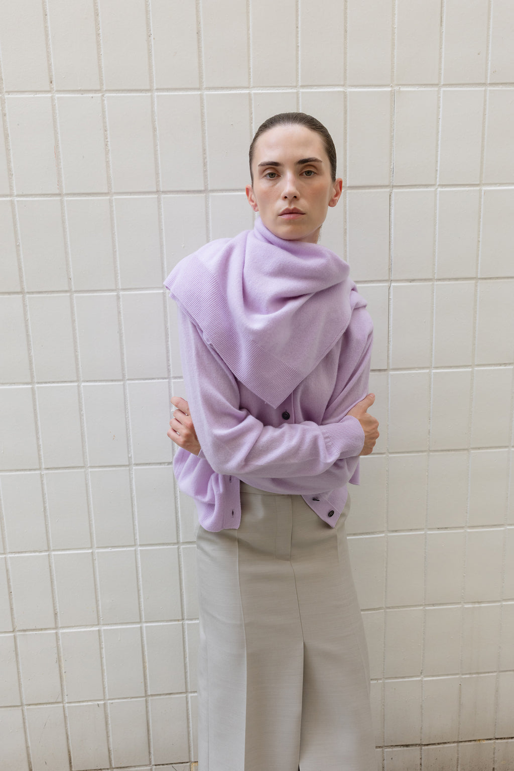 Cashmere 100 Padded Cardigan Lavender