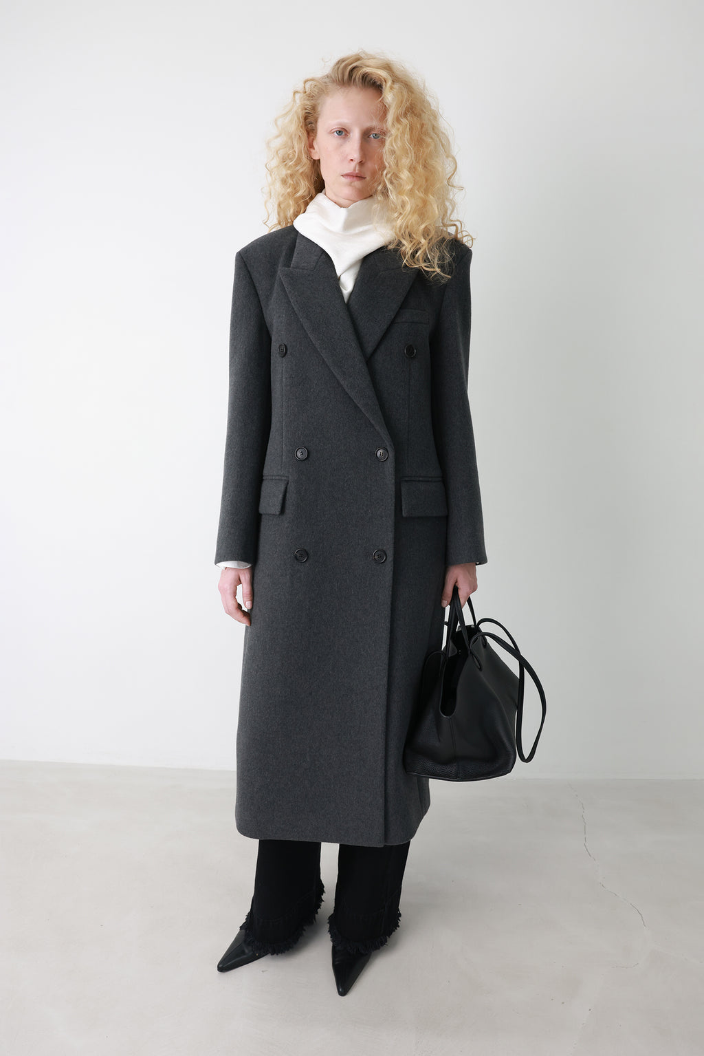 Double Tailored Long Coat Charcoal