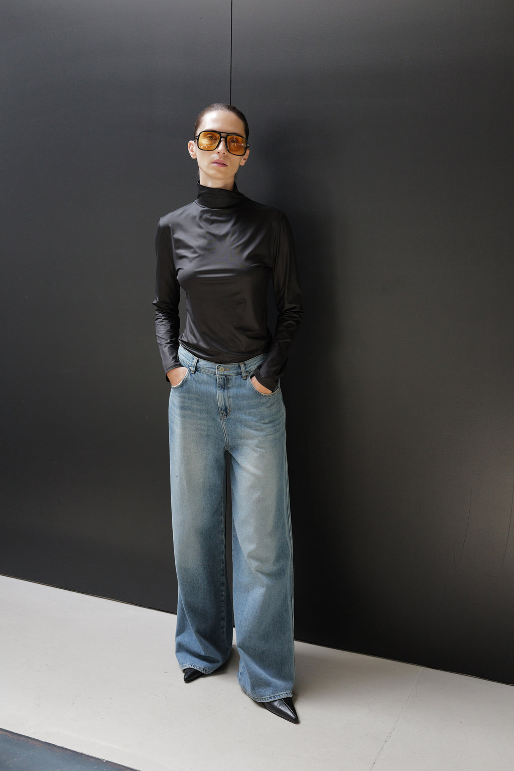 Metallic Turtleneck Top Black