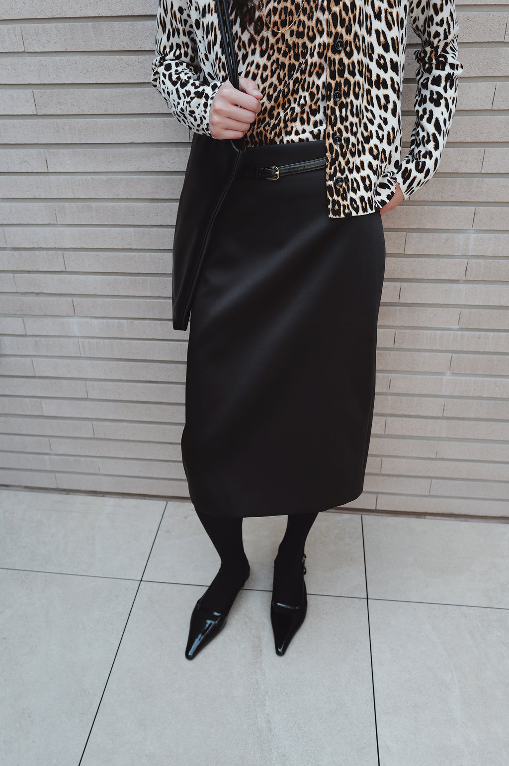 Satin Midi Skirt Black