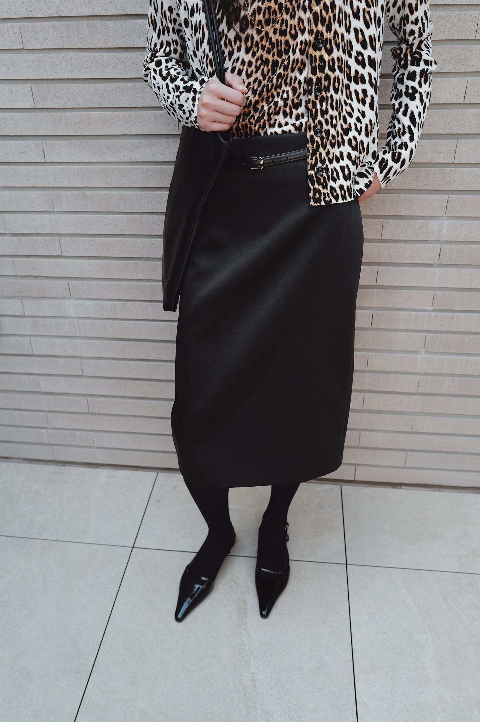 Satin Midi Skirt Black