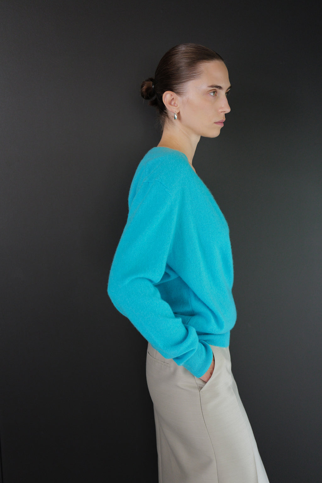 Cashmere 100 Wrap Knit Aqua Blue