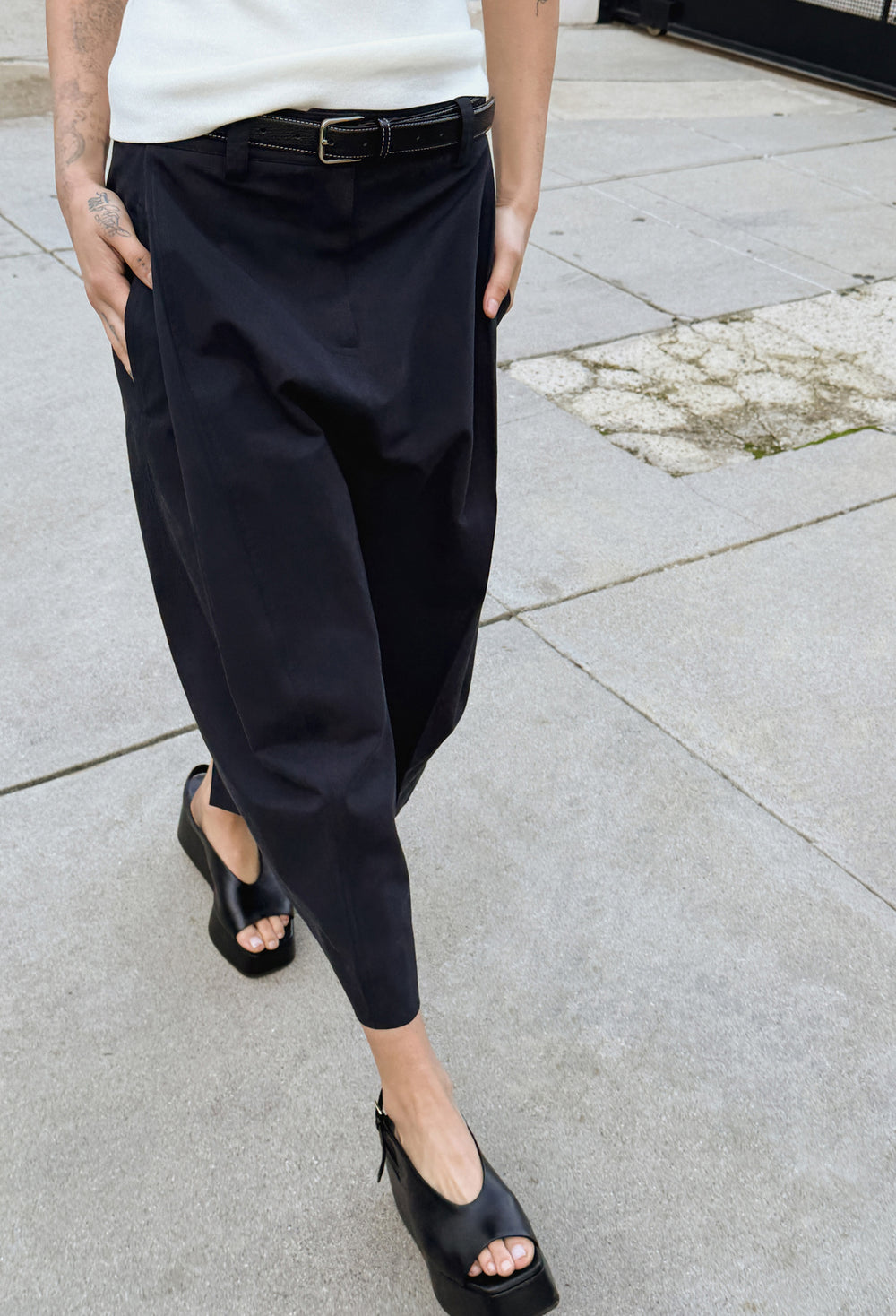 Cotton Tuck Skirt Navy