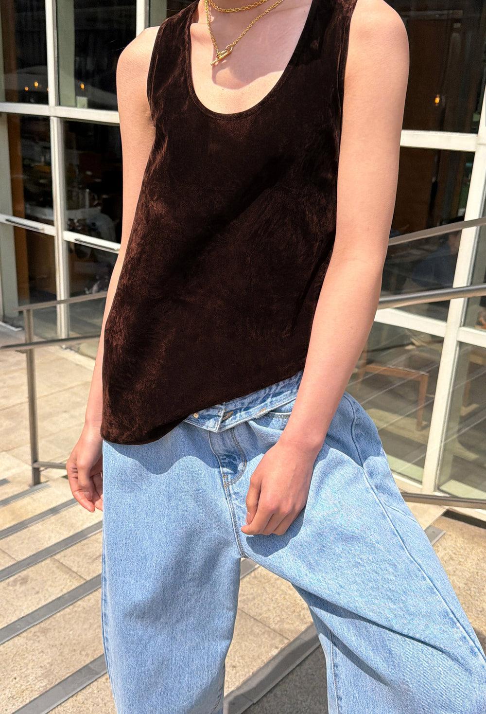 Velour Sleeveless Top Brown