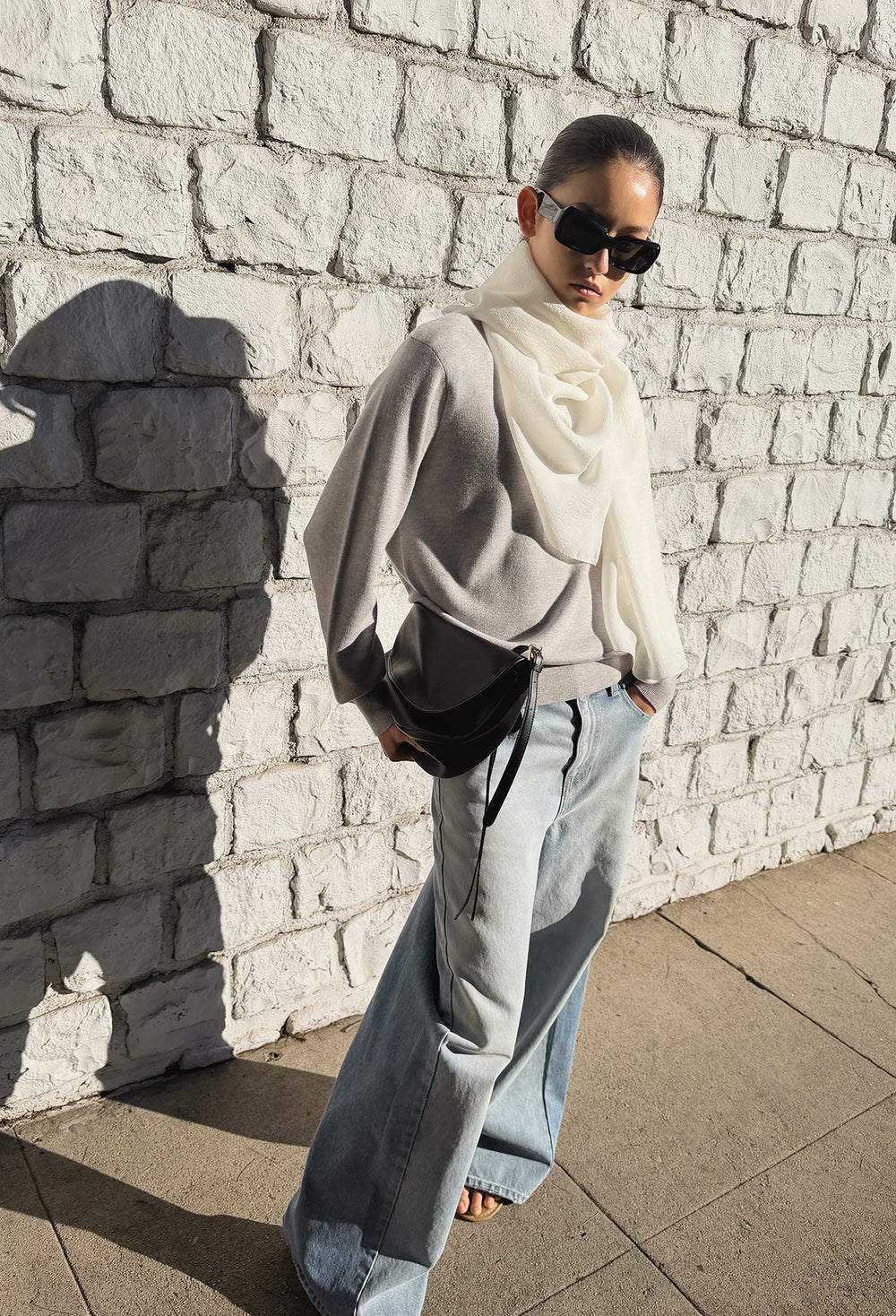 Wool silk scarf ivory