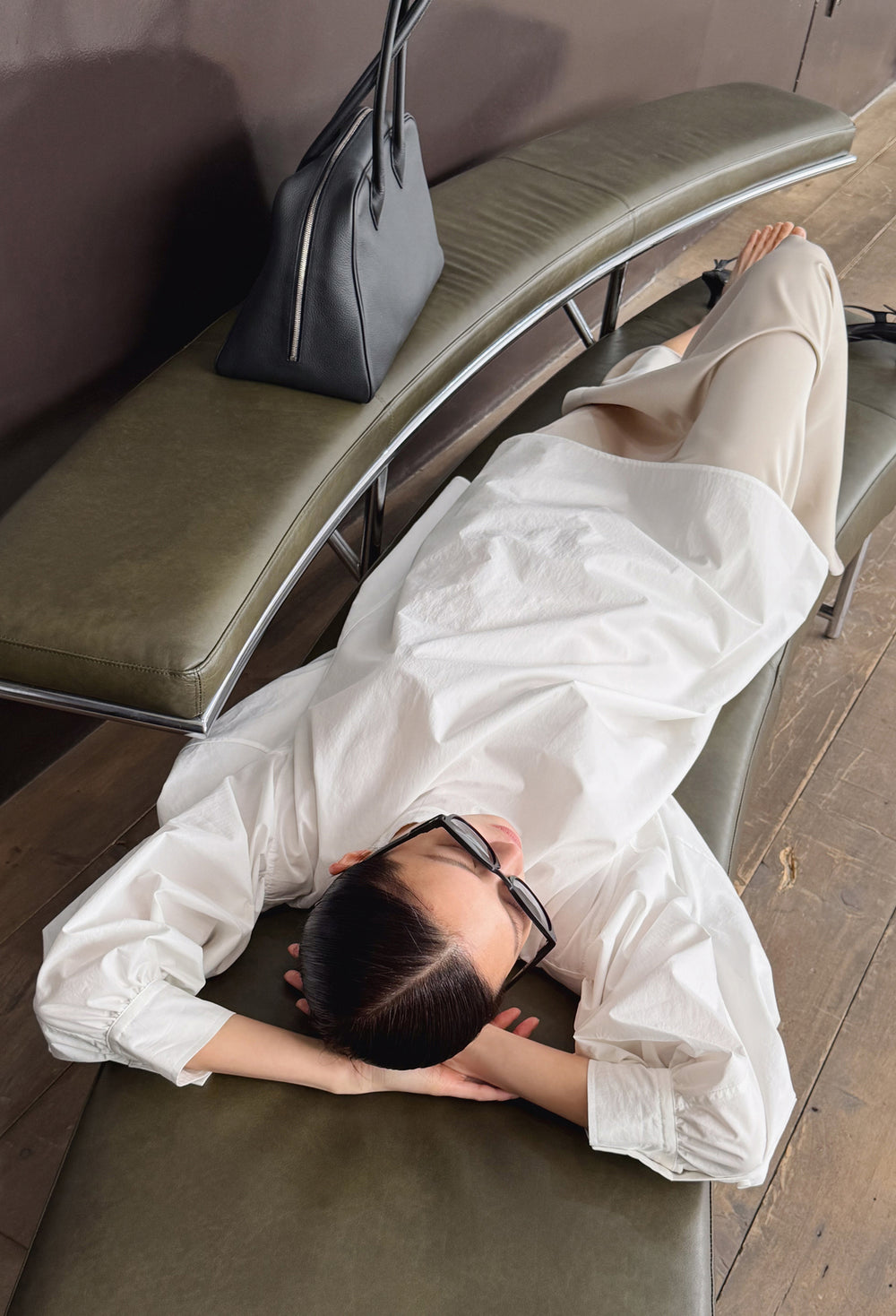 High-neck Shirring Blouse White