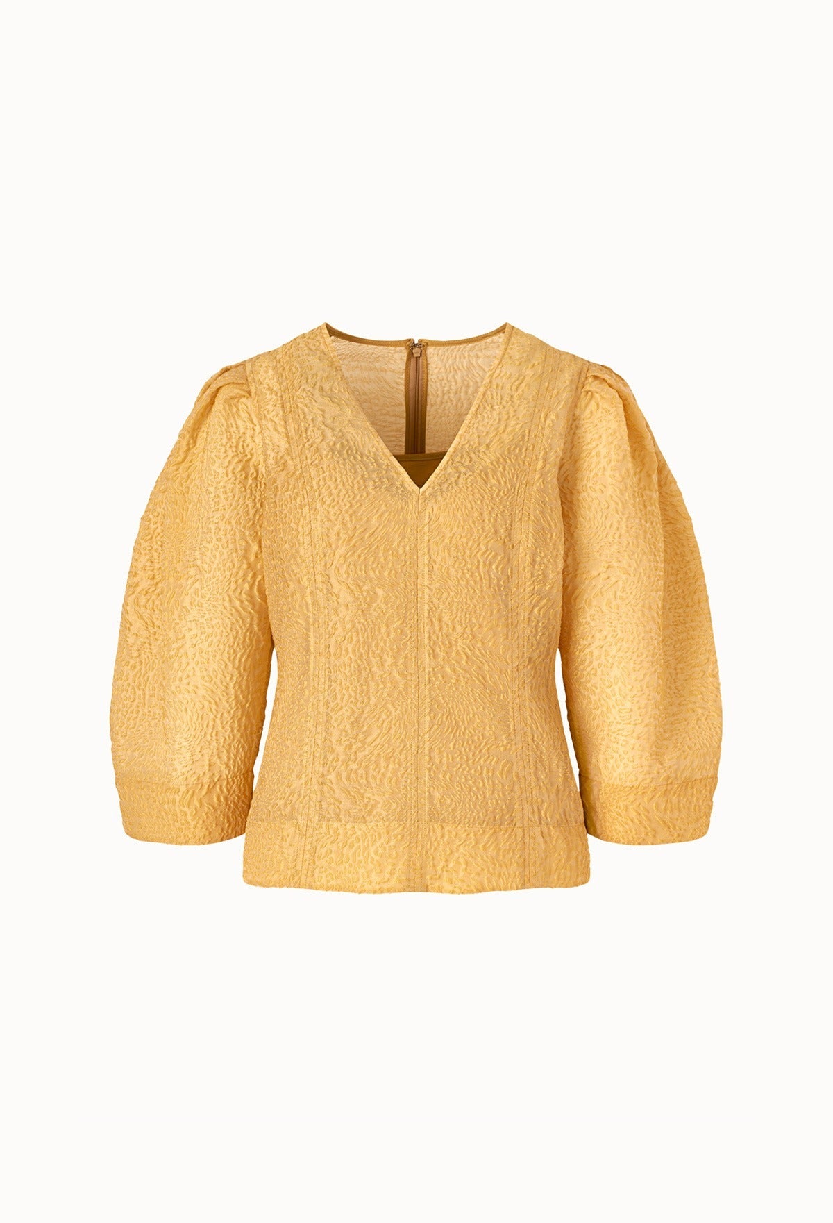 오간자 브이넥 퍼프 블라우스 - 옐로우