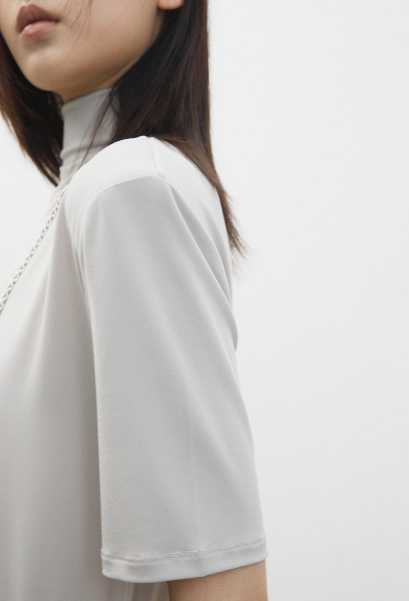 Padded Short-Sleeve Top Beige