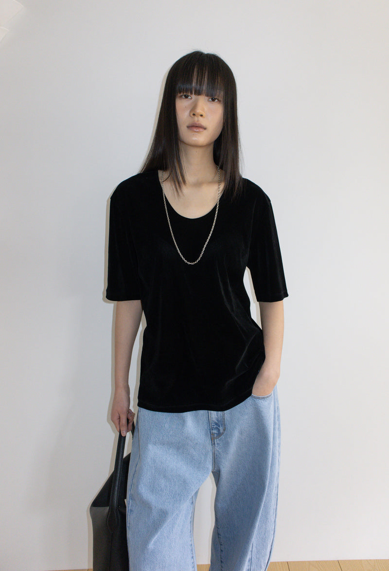Velour U-neck T-shirt Black
