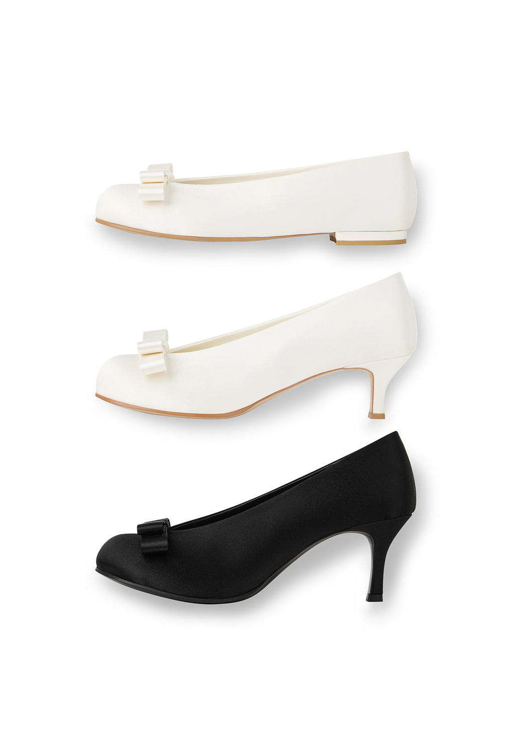 Satin Ribbon Round Pumps Ivory