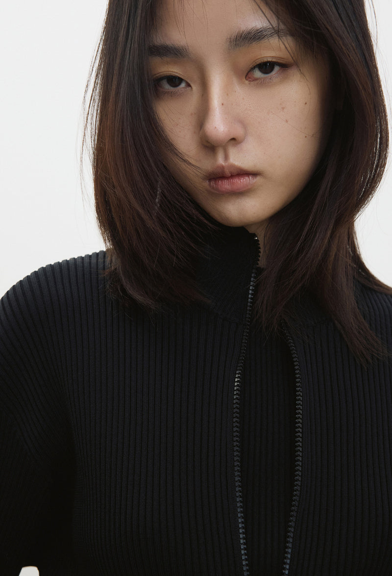 High-density Knit Zip-Up Black