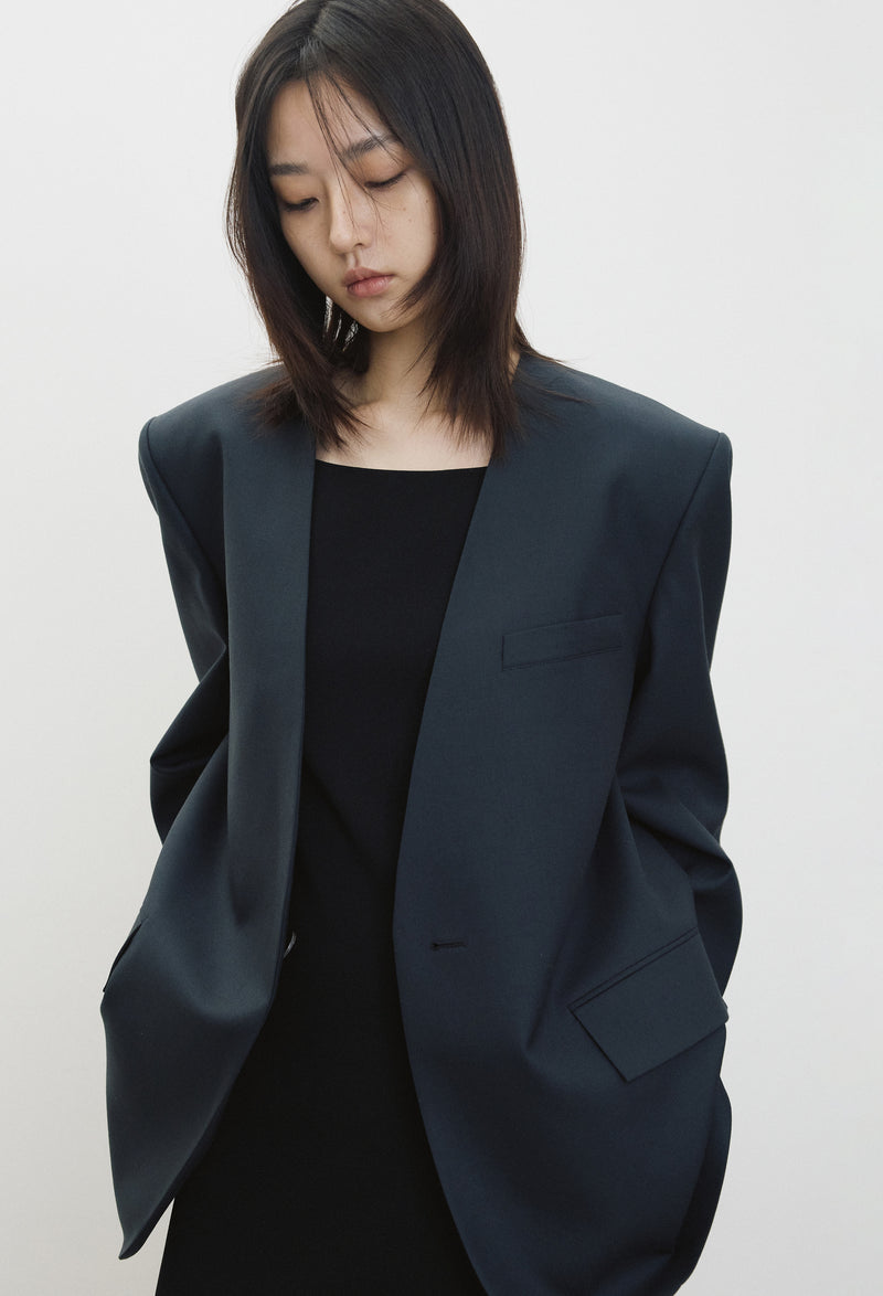 울100 클린넥 자켓 네이비