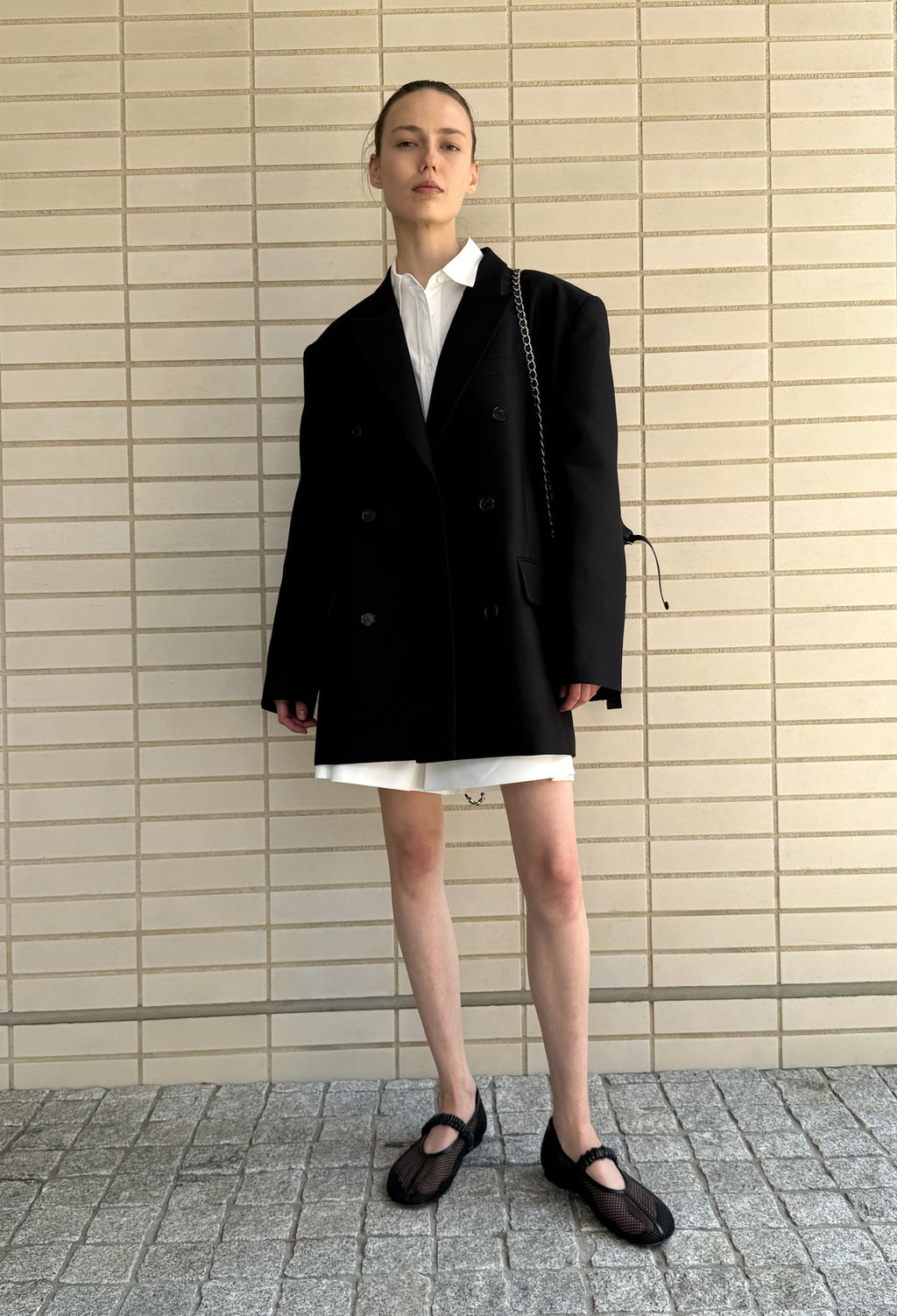 울실크 더블브레스티드 자켓 블랙